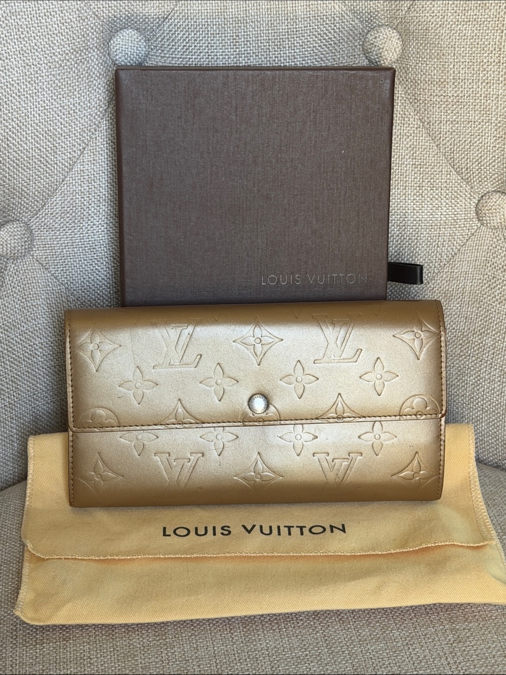 LOUIS VUITTON MONOGRAM MATTE Vernis BRONZE LONG WALLET Rare Finish w Box & Dusty
